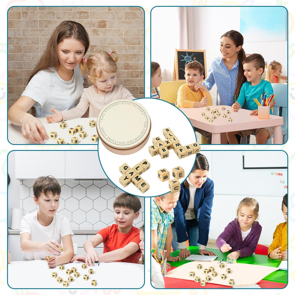 Vicloon Gioco di Dadi Solitario del Cruciverba, Giochi di Ortografia 'alfabeto, Scarabeo da Viaggio con Custodia, Gioco di Apprendimento Educativo per Famiglie, Confezione in Scatola di Ferro