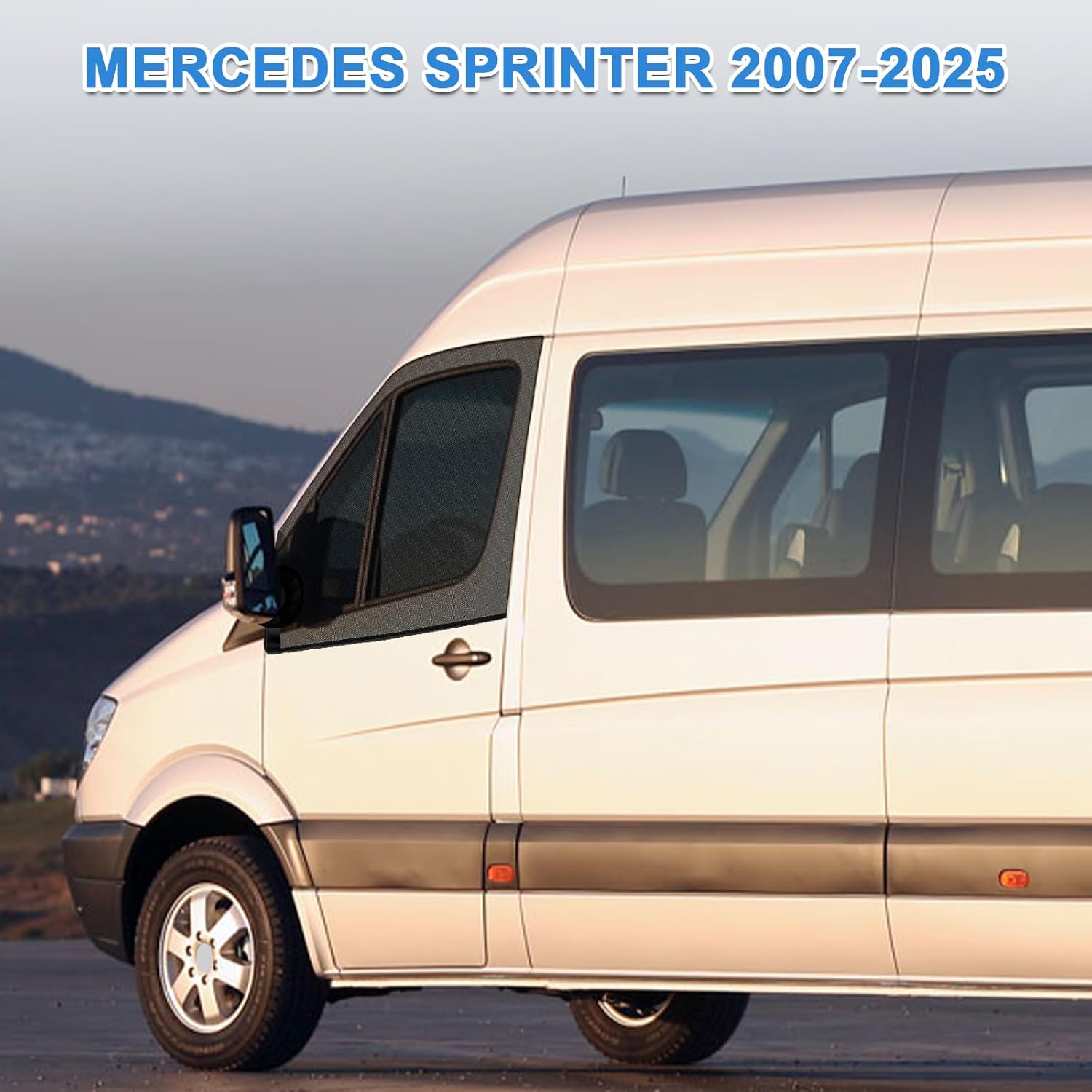 Magnetic Window Screens Customized for 2007-2025 Mercedes Sprinter, Single Layer Front Door Bug Mesh (Pair), Keeps Bugs Out Magnetic Bug Mesh, Easy to Install