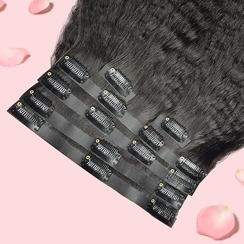 Miniatura 6 de Extensiones de cabello humano real con clip, extensiones de cabello humano rizado lacio, 100% cabello virgen brasileño, sin costuras, extensiones de