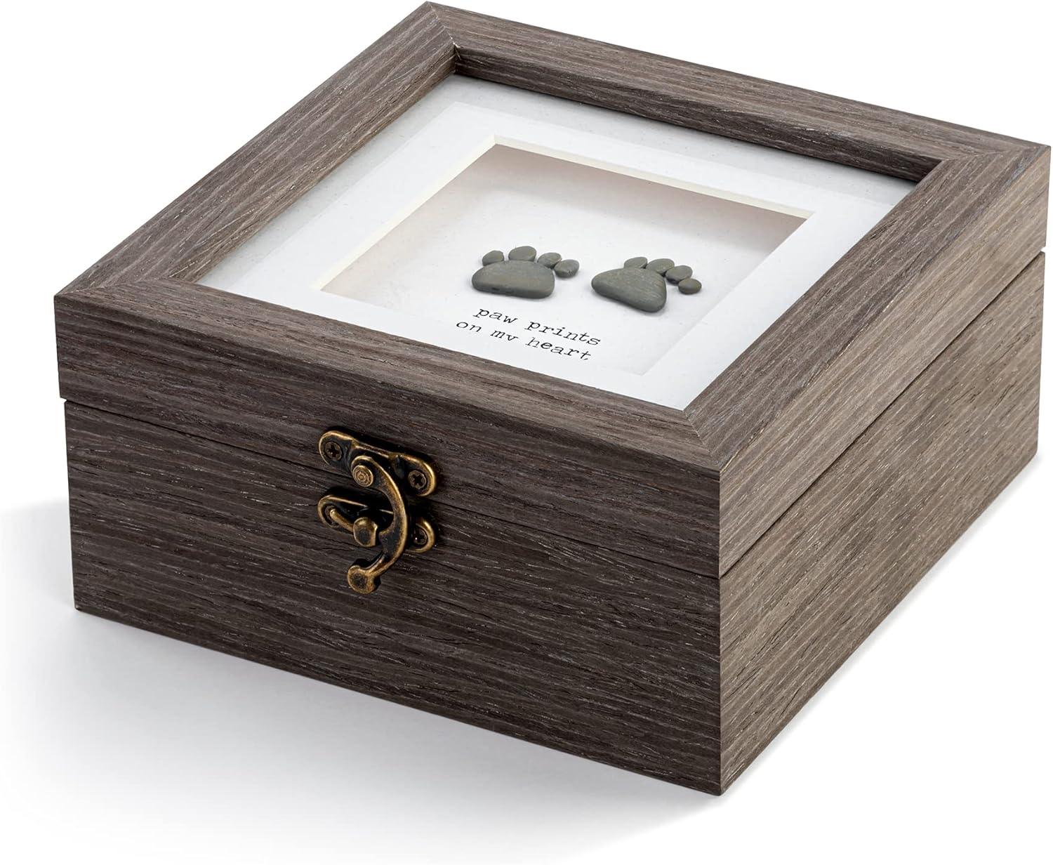 DEMDACO Sharon Nowlan Paw Prints On My Heart Grey 6 x 3 Composite Wood Decorative Keepsake Box