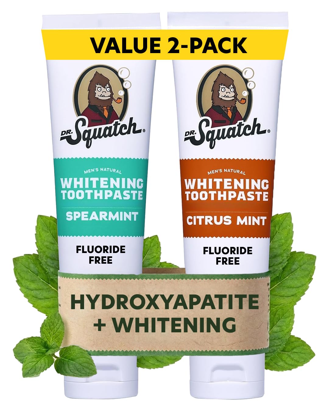 Hydroxyapatite Whitening Toothpaste - Natural, Fluoride-Free - Enamel Support - Day & Night Set - Citrus Mint & Spearmint, (4.7 oz, 2-Pack)