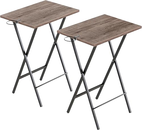 Miniatura 43 de VECELO Bandeja plegable de TV para comer, juego de 2, mesa portátil para cena/merienda con portavasos para sofá, sala de estar y espacio pequeño,