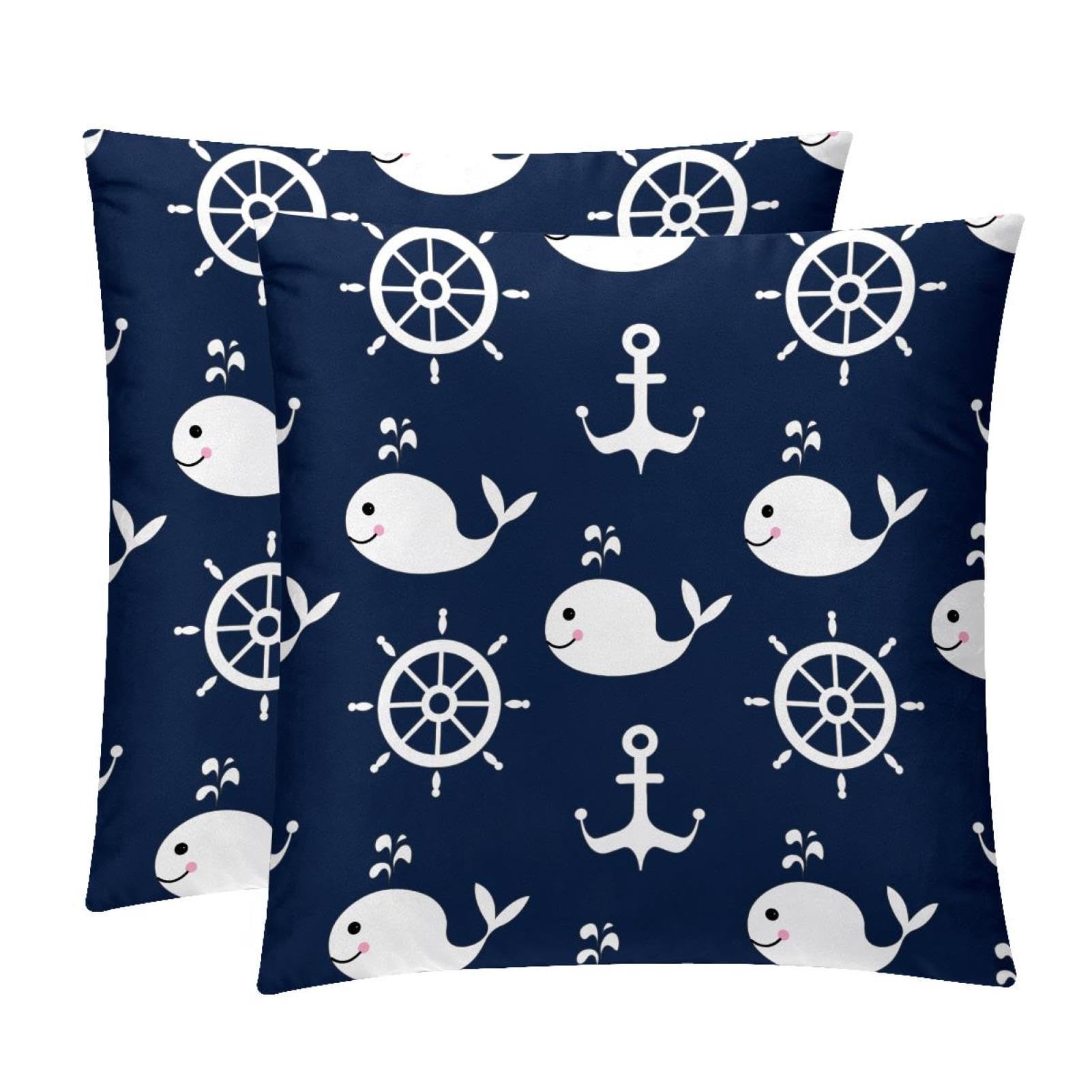 TDGKPZ Whale Sailing Throw Pillow Covers 2 Pack Pillowcases Soft Cozy Pillow Cases For Couch Bed Sofa 40x40cm
