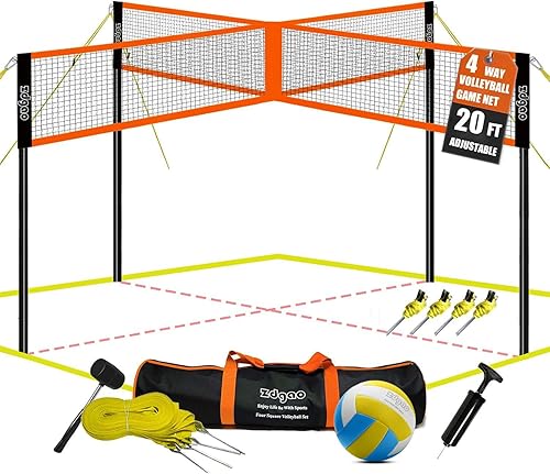 Miniatura 7 de Zdgao Red combinada de voleibol y bádminton de 4 vías de 14 pies/20 pies con voleibol suave, martillo de goma y bolsa de transporte, altura