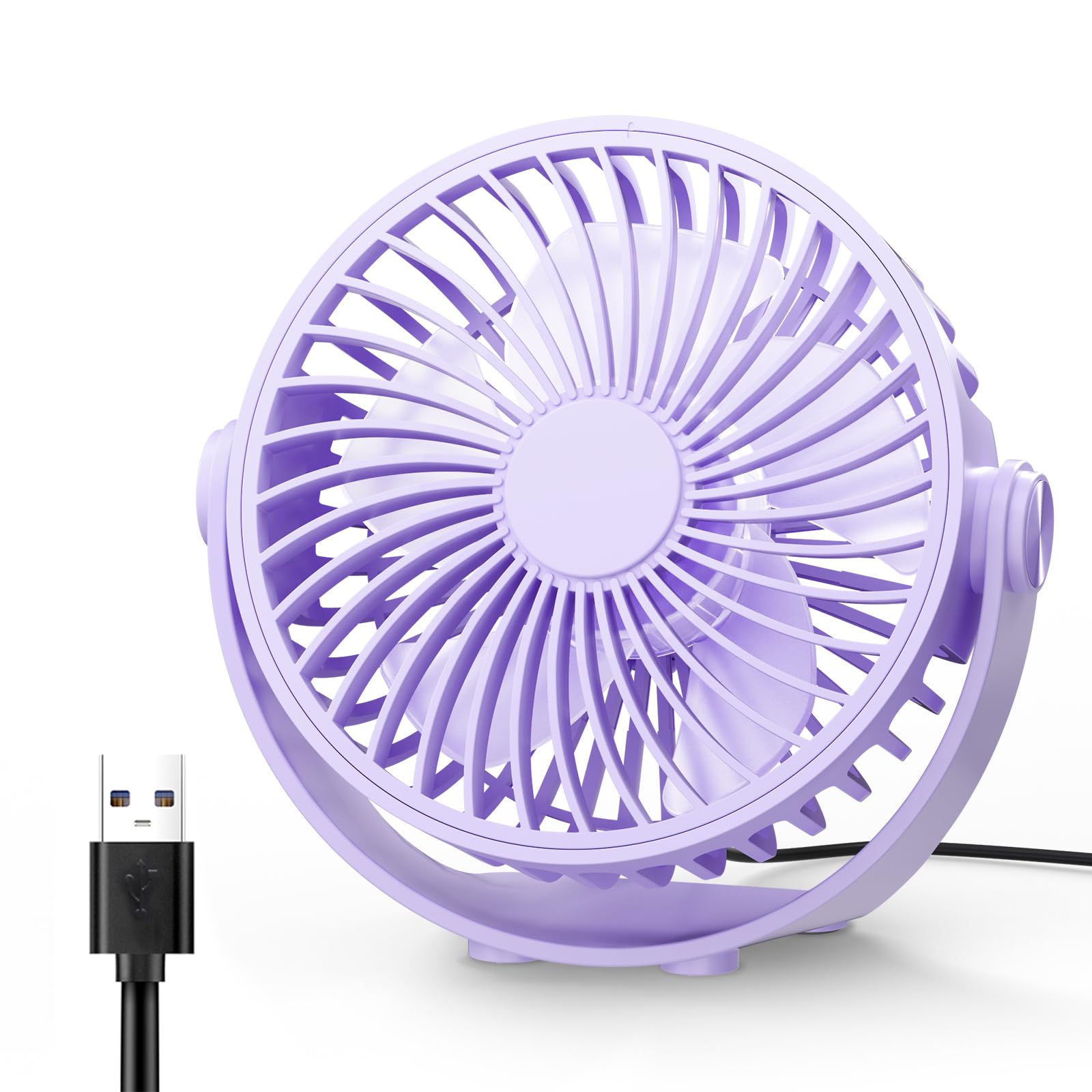 TriPole Desk Fan, Portable USB Fan Ultra Quiet, 3 Speed Powerful Table Fans with 360° Adjustable Head, Small Mini Fans for Office, Bedroom, Car, Kitchen, Outdoor (Purple)