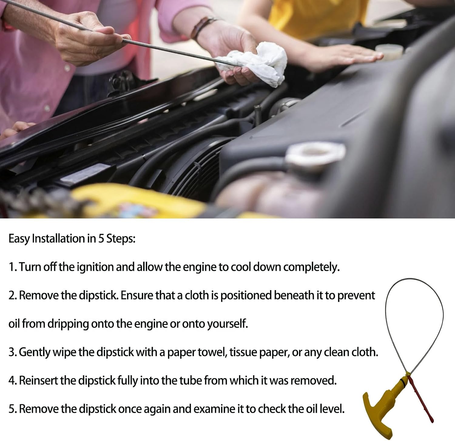 1pc Yellow Replacement Engine Oil Dipstick Level Dip Stick for Hyundai Elantra Sonata Tucson 2011-2018 OE 26611-2E021 26611-2E022 Indicator Dipstick for Kia Forte Forte5 Forte Koup Optima 2012-2018