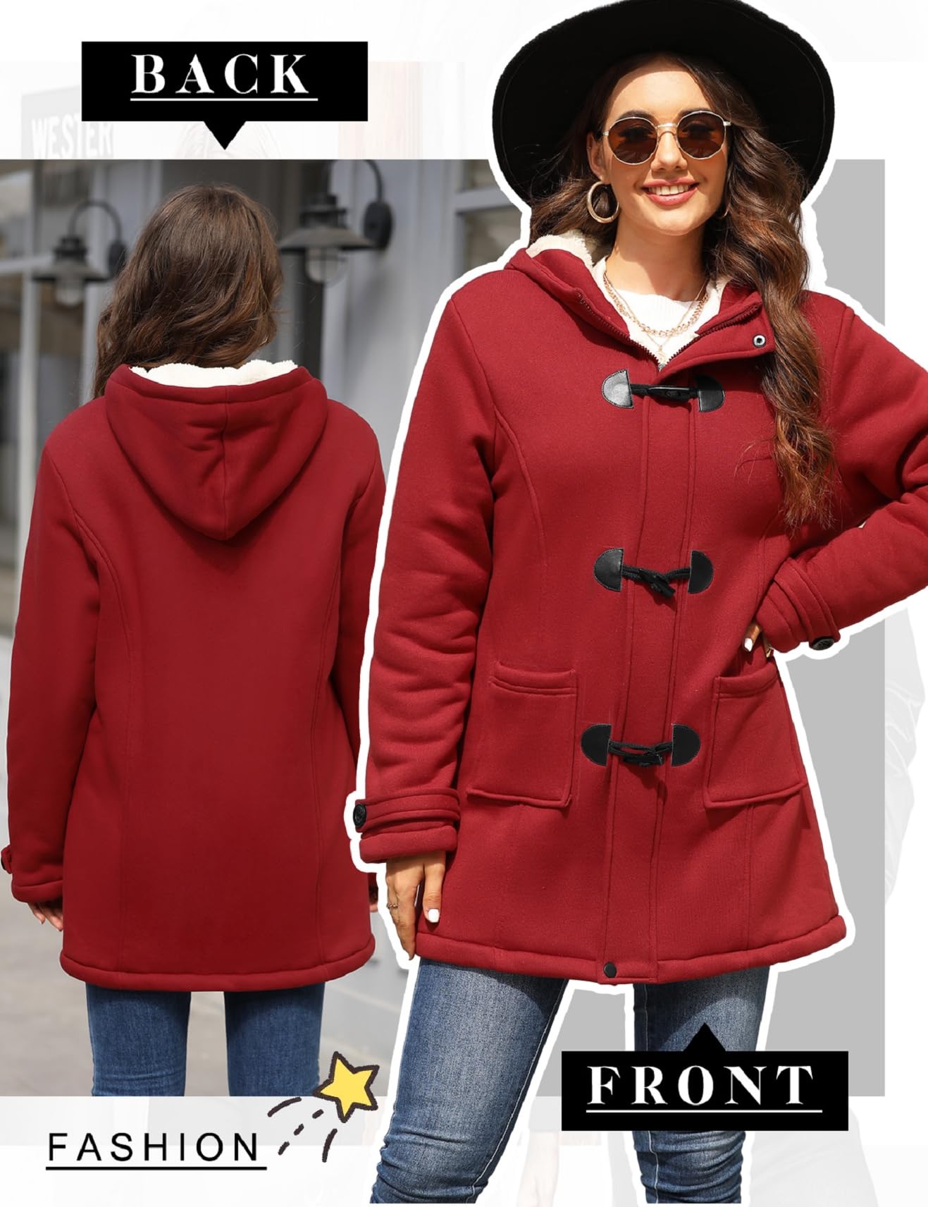 HEEKPEK Cappotti foderati in sherpa da donna, invernali, caldi, alla moda, con bottoni in corno, in pile, giacche casual con cappuccio a maniche lunghe