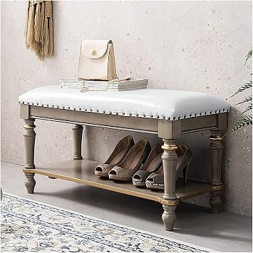 Shoe Cabinet Pu Leather Footstool With Padded Seat,Storage Bench,Upholstered Accent Bench For Living Room,Entryway Shoe Bench,Vintage Shoe Storage Bench-Beige 90x35x43cm  Color Beige , Size 70x30