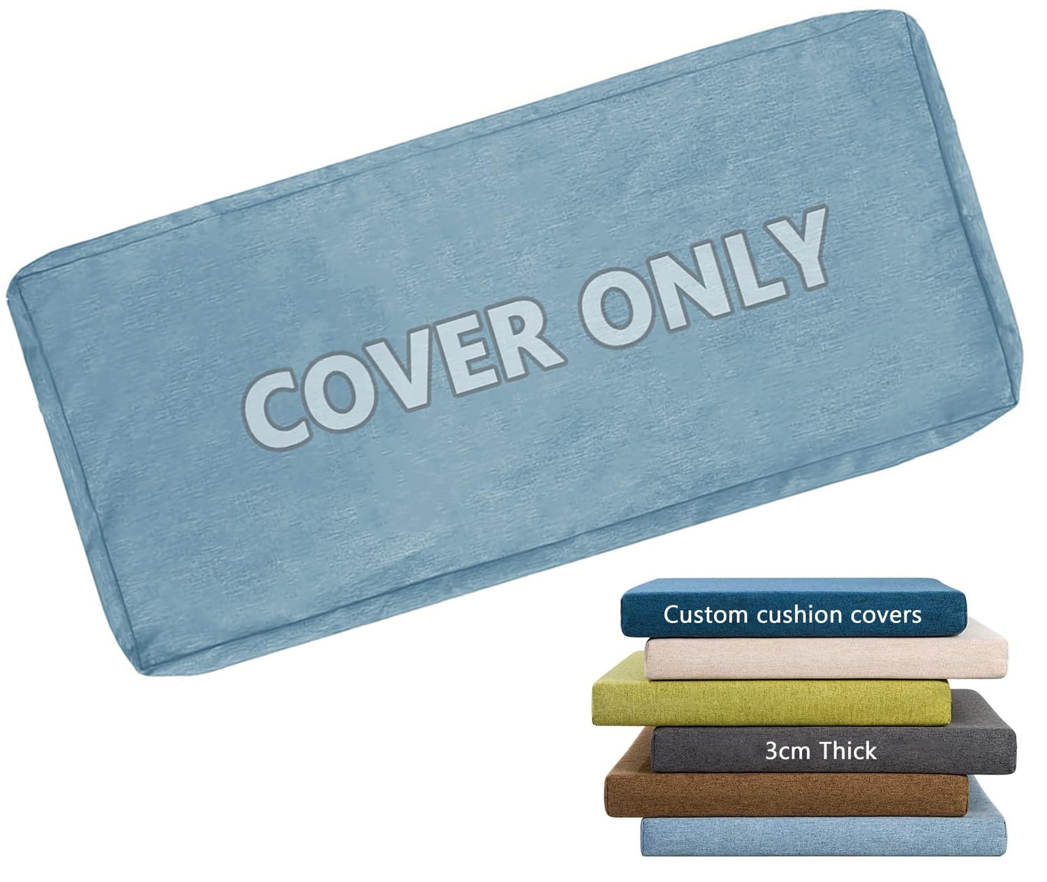 3 cm Thick Bench Cushion Cover Only with Zipper & Ties for Long Window Seat Outdoor Indoor 160 x 60 120 x 40 150 x 50