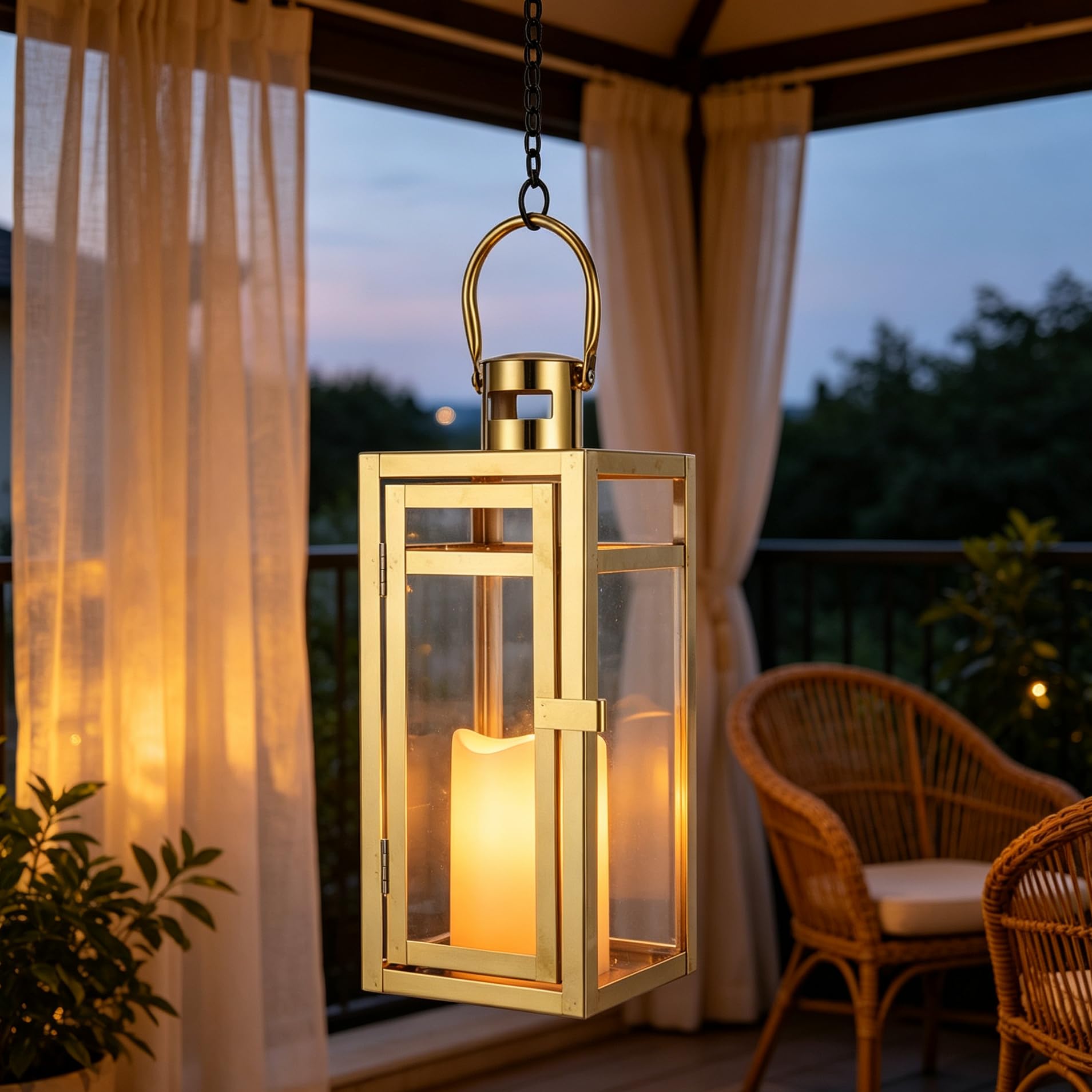 TRIROCKS Lot de 2 lanternes décoratives en acier inoxydable de 30,5 cm de haut en métal avec panneaux trempés pour décoration d'intérieur, salon, fêtes, événements, table, intérieur et extérieur (doré