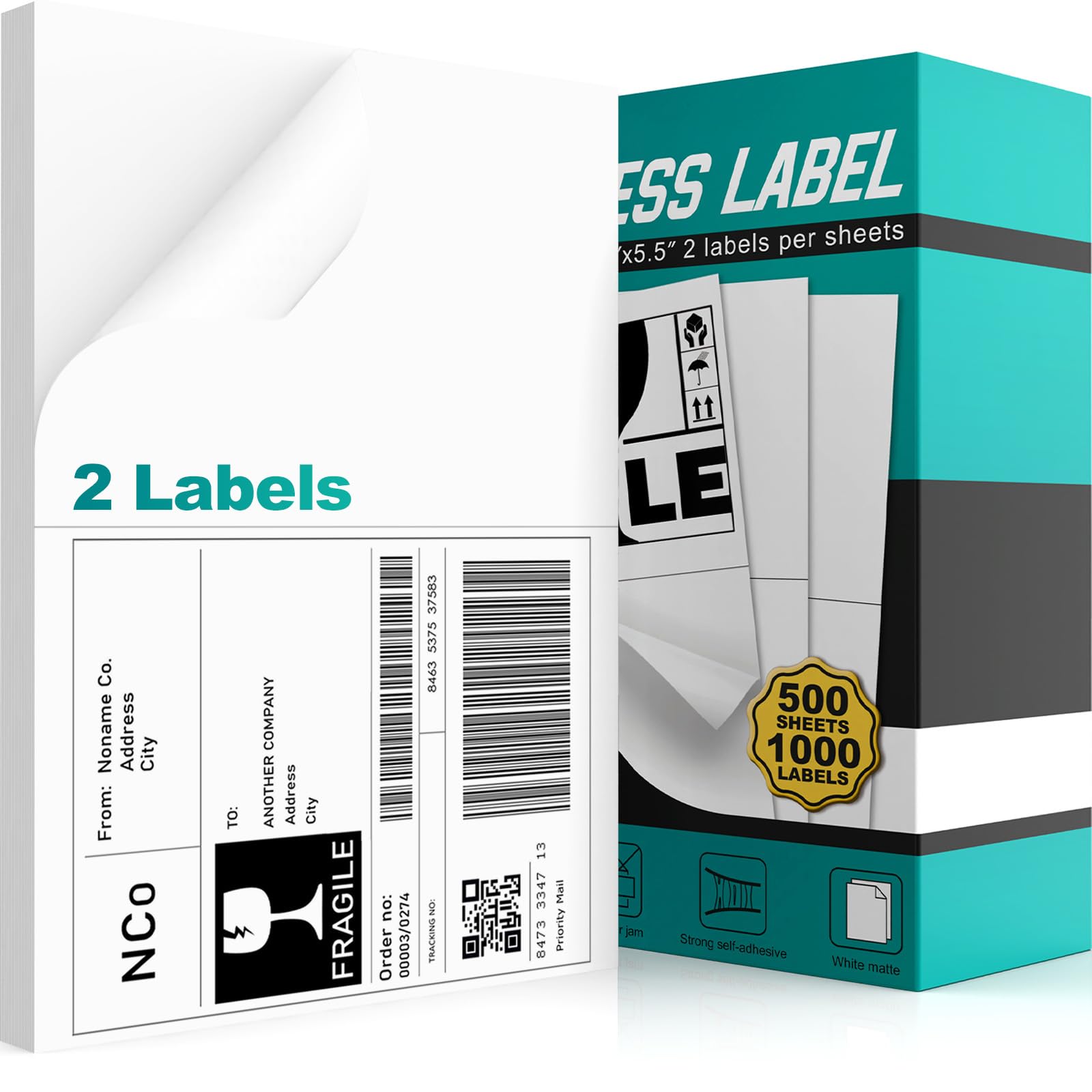 8.5”x5.5” Address Labels with Inkjet and Laser Printers - 500 Sheets (2 Labels per) 1000 Blank Labels Stikcer Papers Ideal for Mailing, Shipping, and Organization