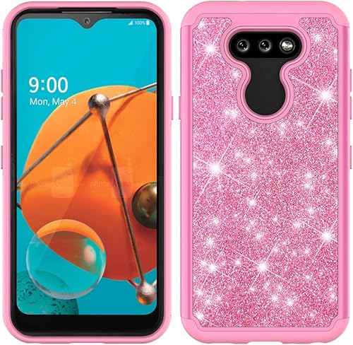 Miniatura 2 de para LG Aristo 5 Funda de doble capa HD Temper Glass Screen Protector Lindo Bling Glitter para Niñas Mujeres Corners Reforzados TPU Absorción de
