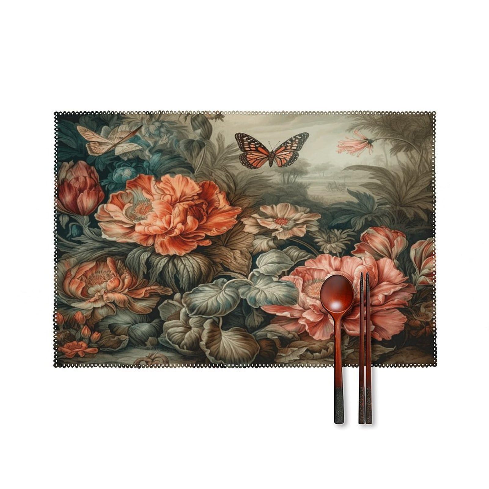 Fodpand Style Flowering Plant Placemats Set Of 4 Place Mats Table Mats