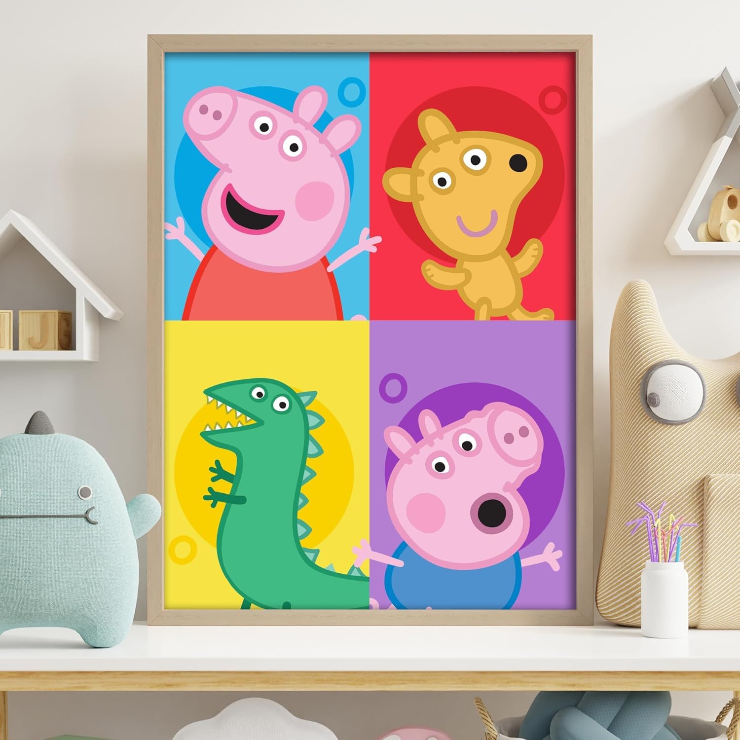 Themed Blue Peppa Pig Print - Peppa Colour Blocks Poster Wall Art (29.7Cm X 42Cm - A3)