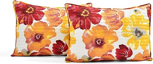 Miniatura 7 de Lush Decor Leah - Juego de edredón floral reversible, juego de 3 piezas, King, rojo y naranja, botánico de acuarela, núcleo de cabaña, decoración