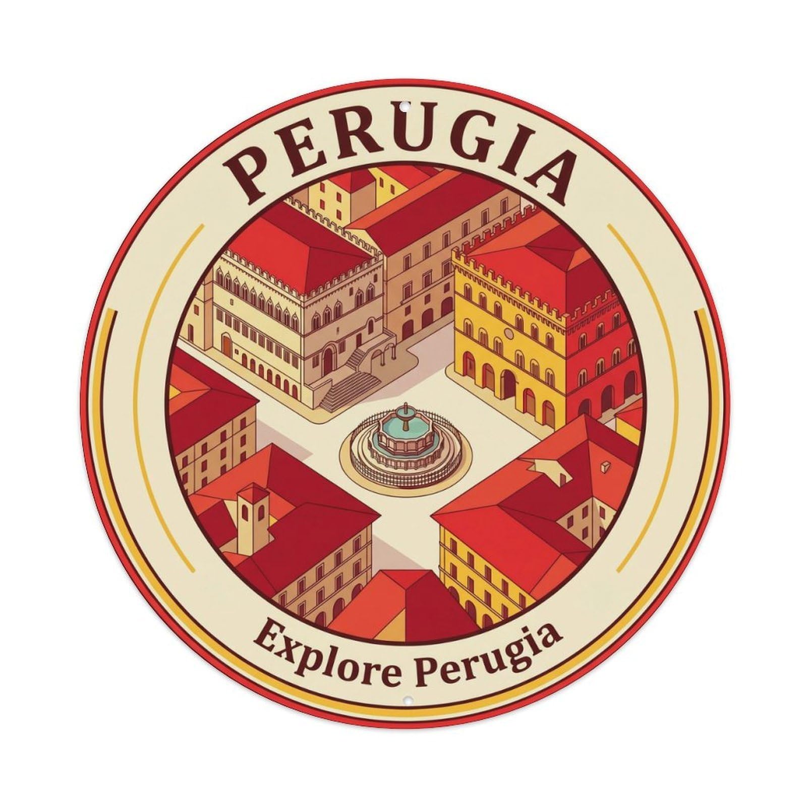 Vintage Travel Perugia Square Scenic Metal Tin Sign