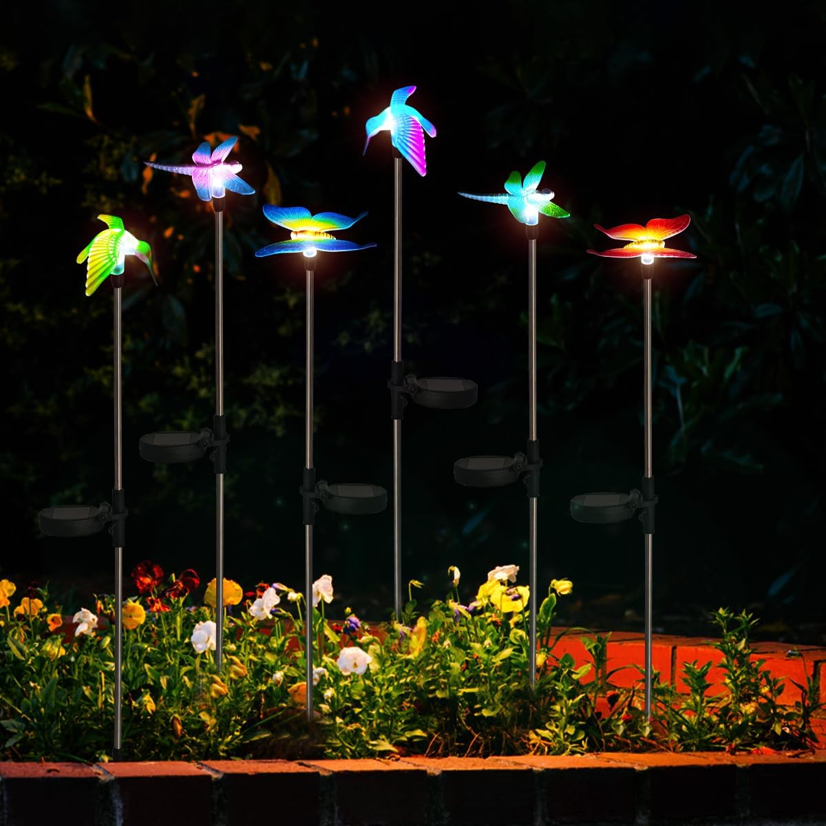EiGreen 6 Pack Solar Garden Stake Lights Outdoor, Yard Figurine Stake Light, Flower Hummingbird Dragonfly Butterfly for Patio Yard Pathway Decoration (Garden) - Image 5