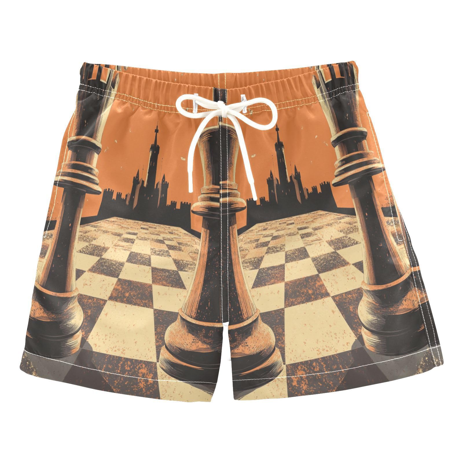 Jucciaco Boys Swim Trunk Quick Dry Beach Board Shorts Chess Grid Castle King Swimwear for Kids Multicolor