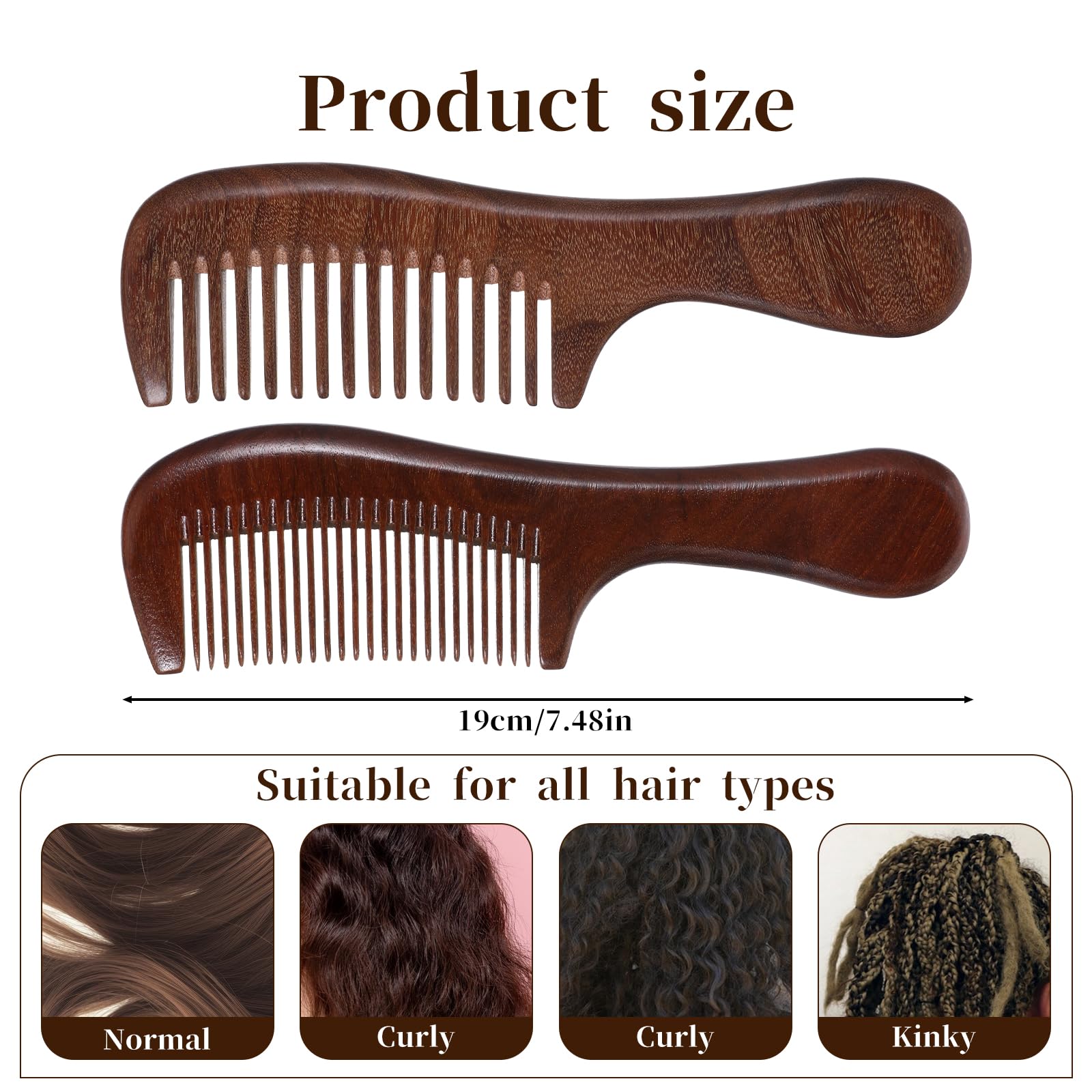 2 Pcs Sandalwood Comb Set Handmade Wide Tooth Comb and Fine Tooth Comb Wooden Comb Anti-Static Wood Comb Green Sandalwood Detangling Comb Hair Combs for Women Men - Image 2