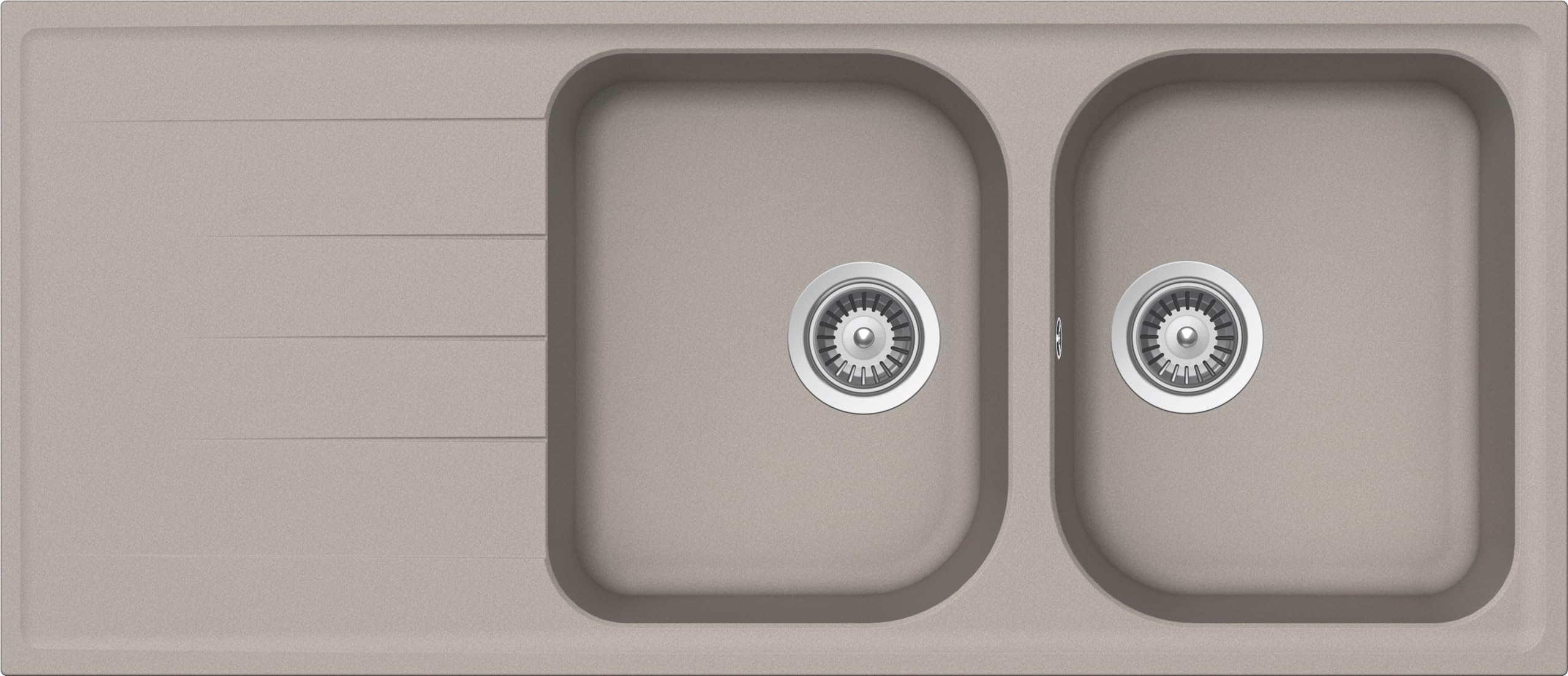 SCHOCK | Fregadero de cocina Lithos D200 2 senos con escurridor, bañera reversible, material Cristalite®, gris pardo, 1160 x 500 mm