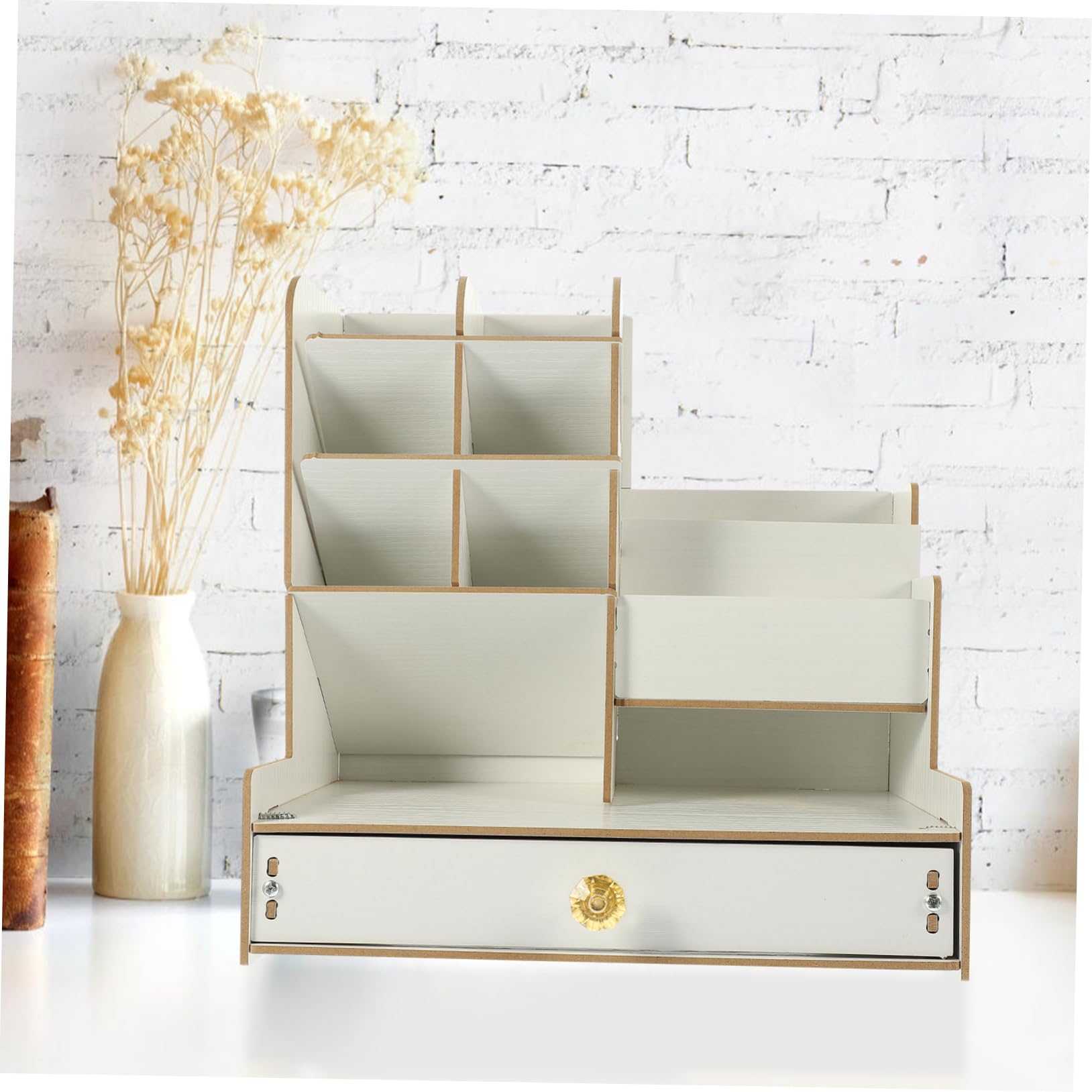 Garneck Portaoggetti da Scrivania in Legno Bianco Cassetto, Multi-tier | Scomparti Multipli, Grande Capienza, per Studio e Camera, Organizer per Cancelleria