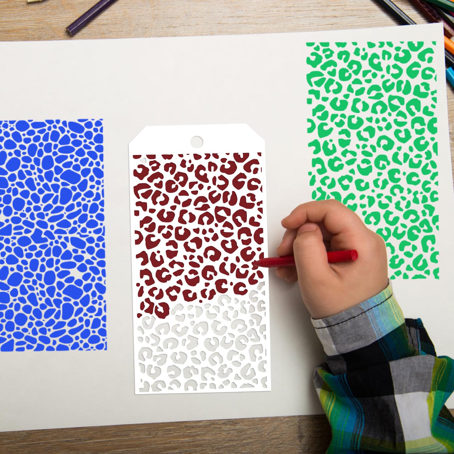 8pcs Painting Stencils for Crafts Reusable Texture Stencils for Painting Mixed Media Stencils Leopard Brick Print Layering Stencils for DIY Crafts Cards Making Furniture Fabric - Image 4