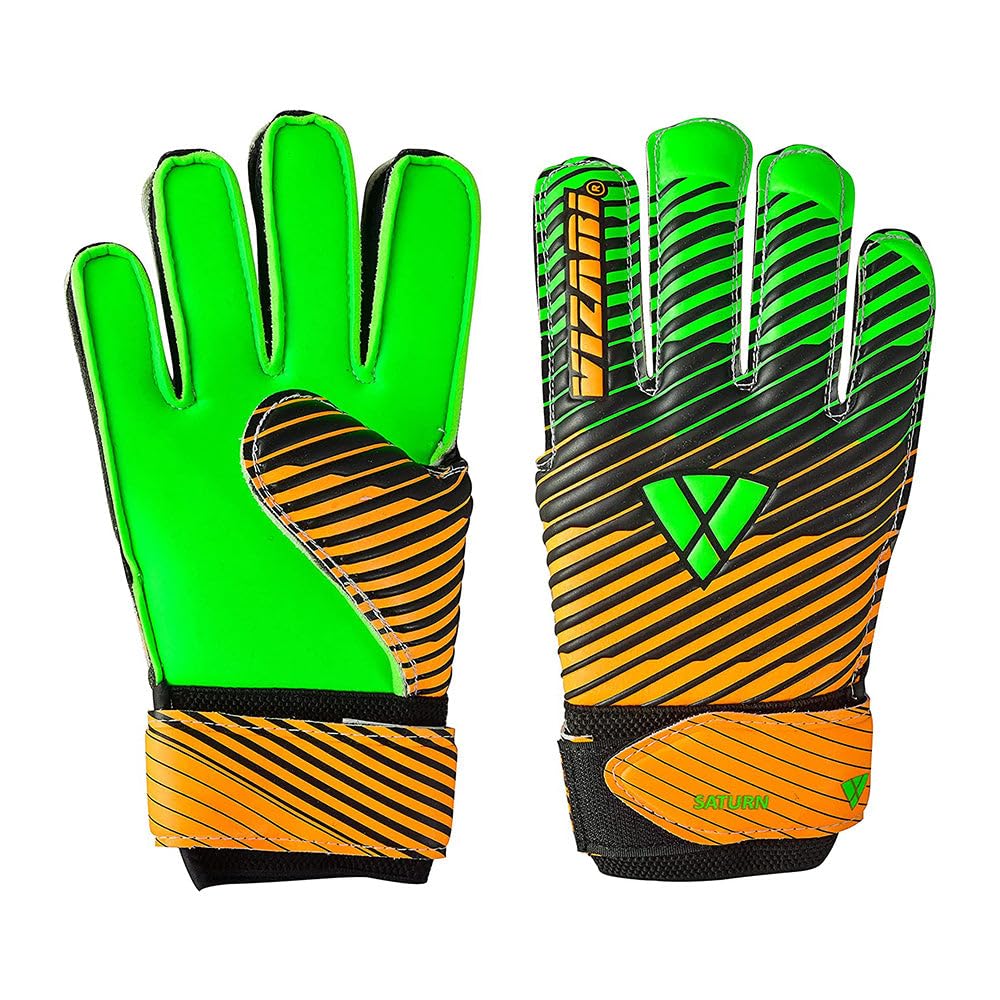 Vizari Sports Saturn Soccer Goalie Goalkeeper Gloves for Kids Youth & Boys, Football Gloves with Grip Boost Padded Palm and fingersave Flat Cut