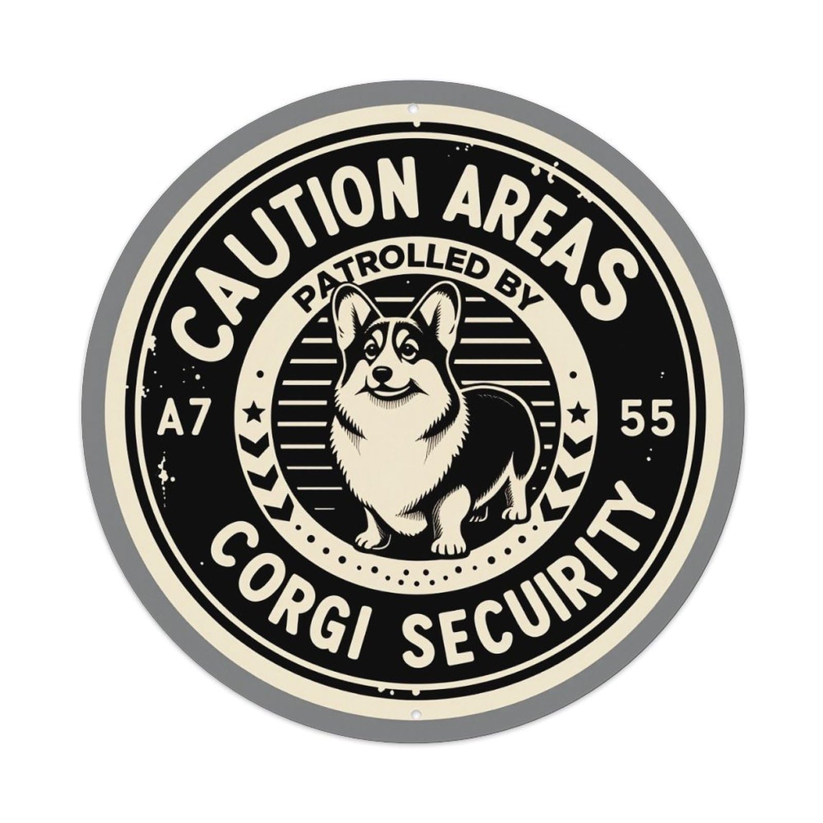 Corgi Security Patrol Emblem Design Round Tin Sign Vintage Metal Poster Retro Bar, Home, Man Cave, Kitchen, Laundry Room Wall Art Decor Gift 8x8Inch