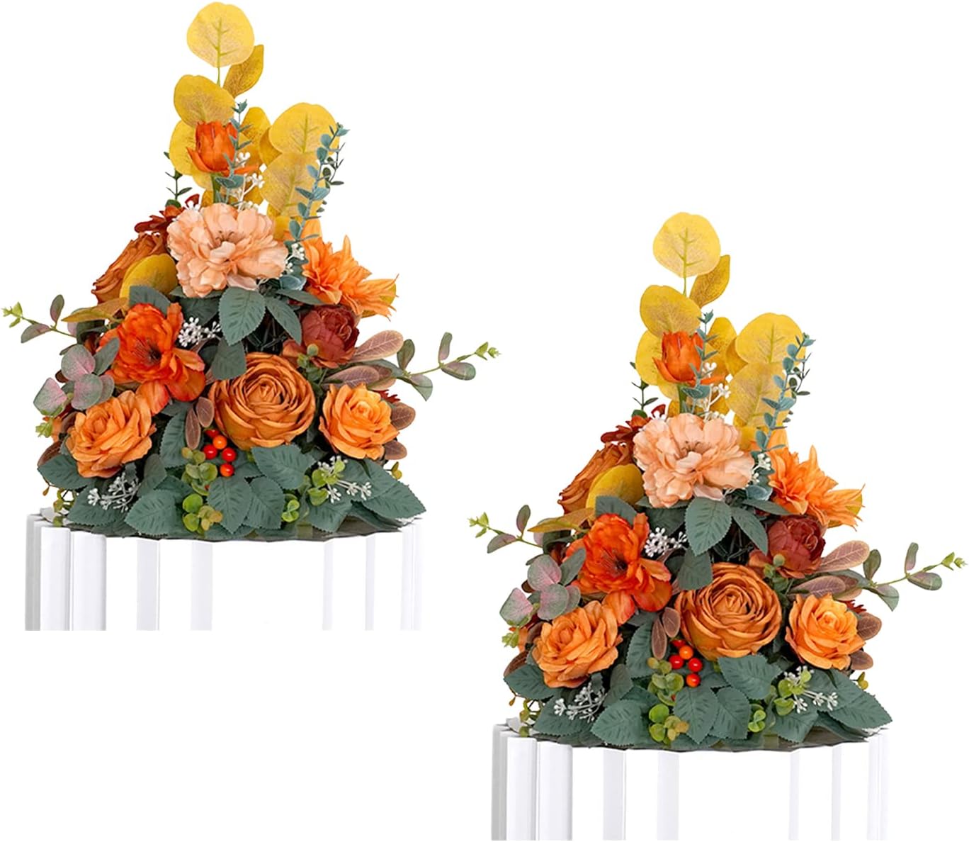 Wnvivi 2Pack Wedding Aisle Entry Flowers Arrangement,Aisle Flower Ball Decoration,Artificial Flowers for Wedding Scene Arrangement(Bright Orange,13.8x15.7 Inch)