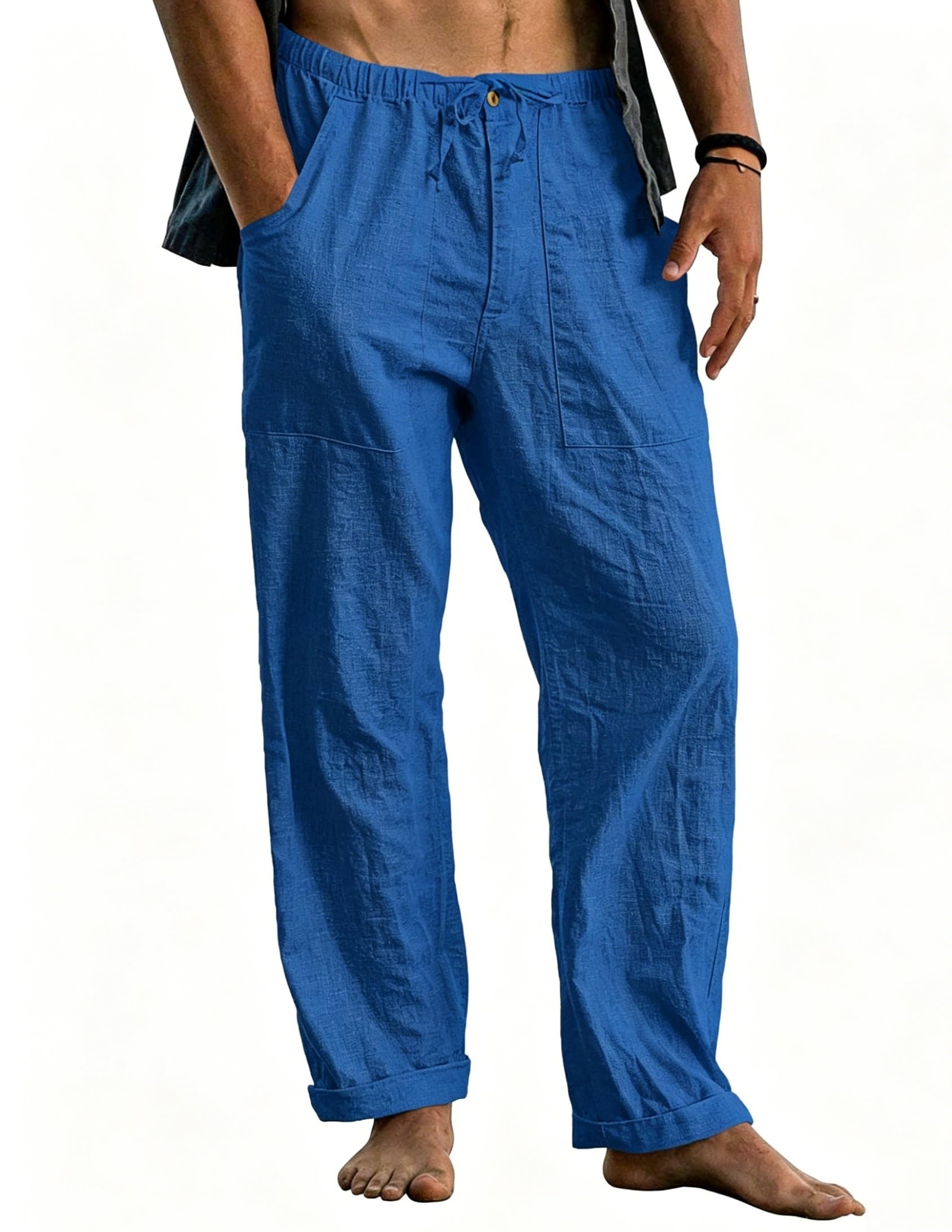 Cegerne Pantaloni in Lino Uomo Lunghi Leggeri, Pantaloni Estivi Casual con Vita Elastica e Coulisse, per Spiaggia Vacanze Medievale Vintage e Uso Quotidiano