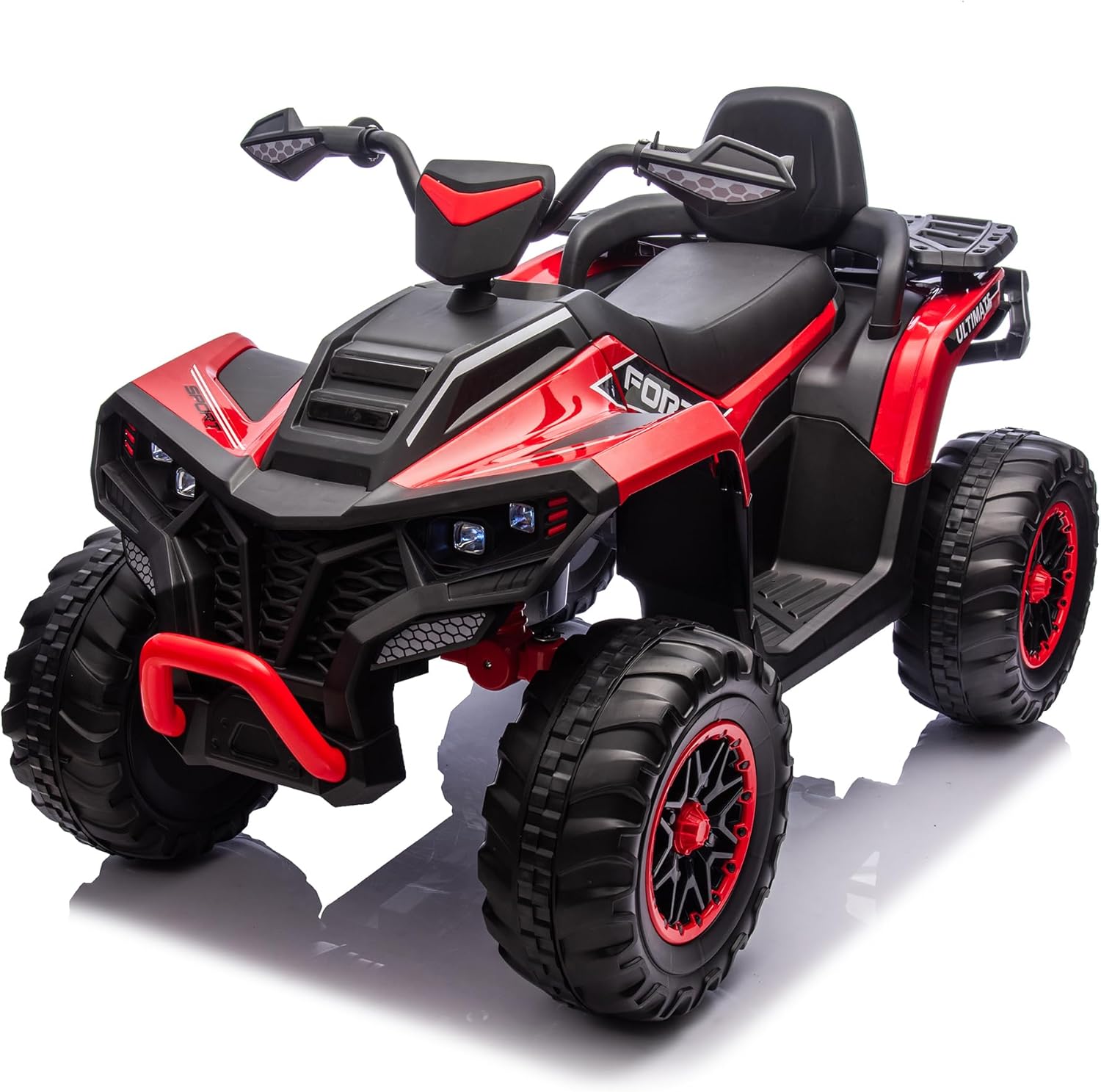 24V Kids Ride-On Electric ATV, 4-Wheeler Quad Car Toy 2-Seater, 4x200W Motor， Bluetooth Audio, 6mph Max Speed, Treaded Tires, LED Headlights, Radio - Red