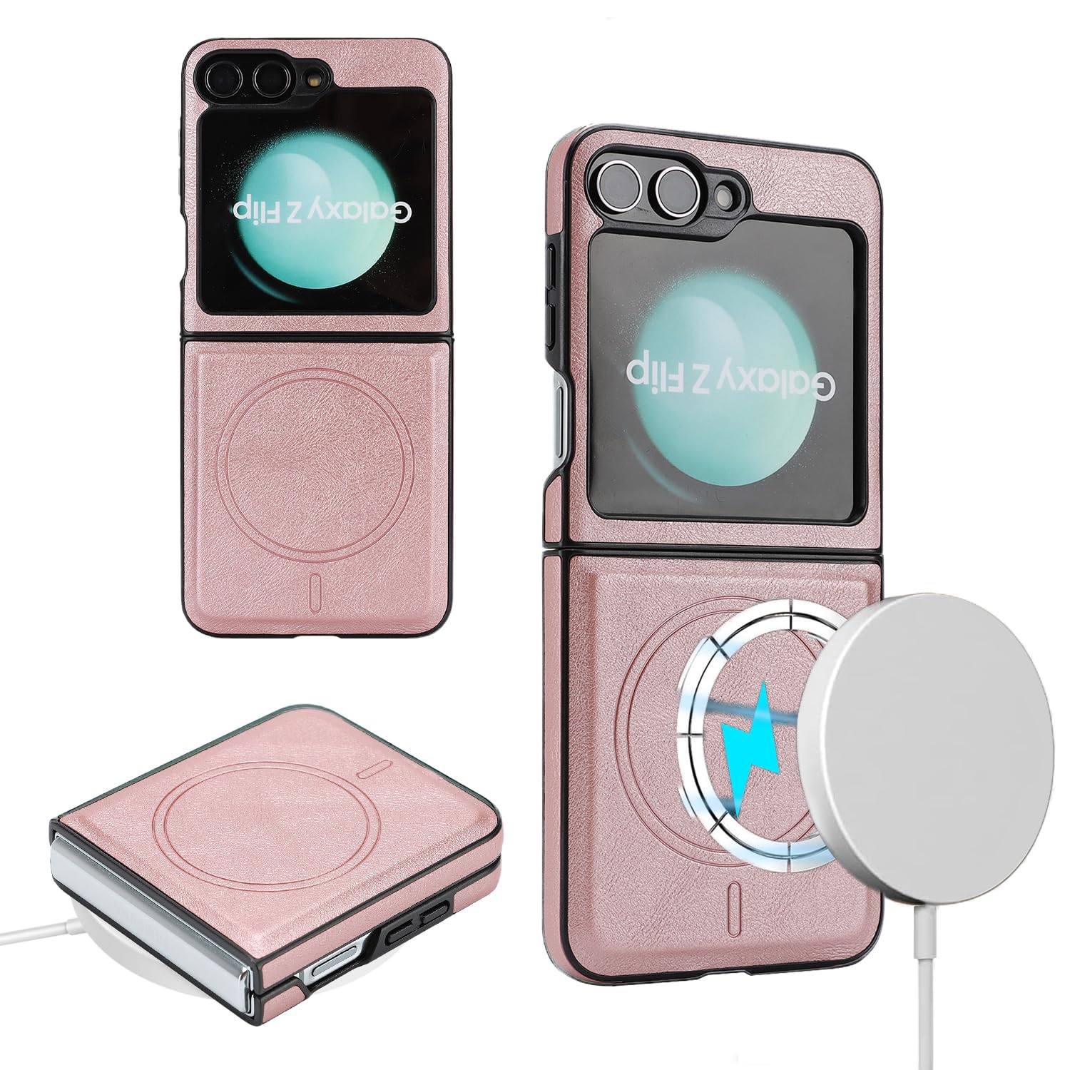 case for Samsung Galaxy Z Flip 4 Magnetic Support Wireless Charging Premium PU Leather Shockproof Protective Cover for