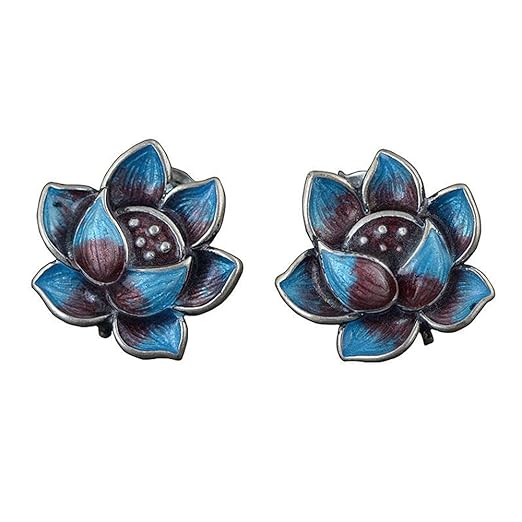 Orecchini fiore di loto smaltati in argento sterling 925 per ragazze donna