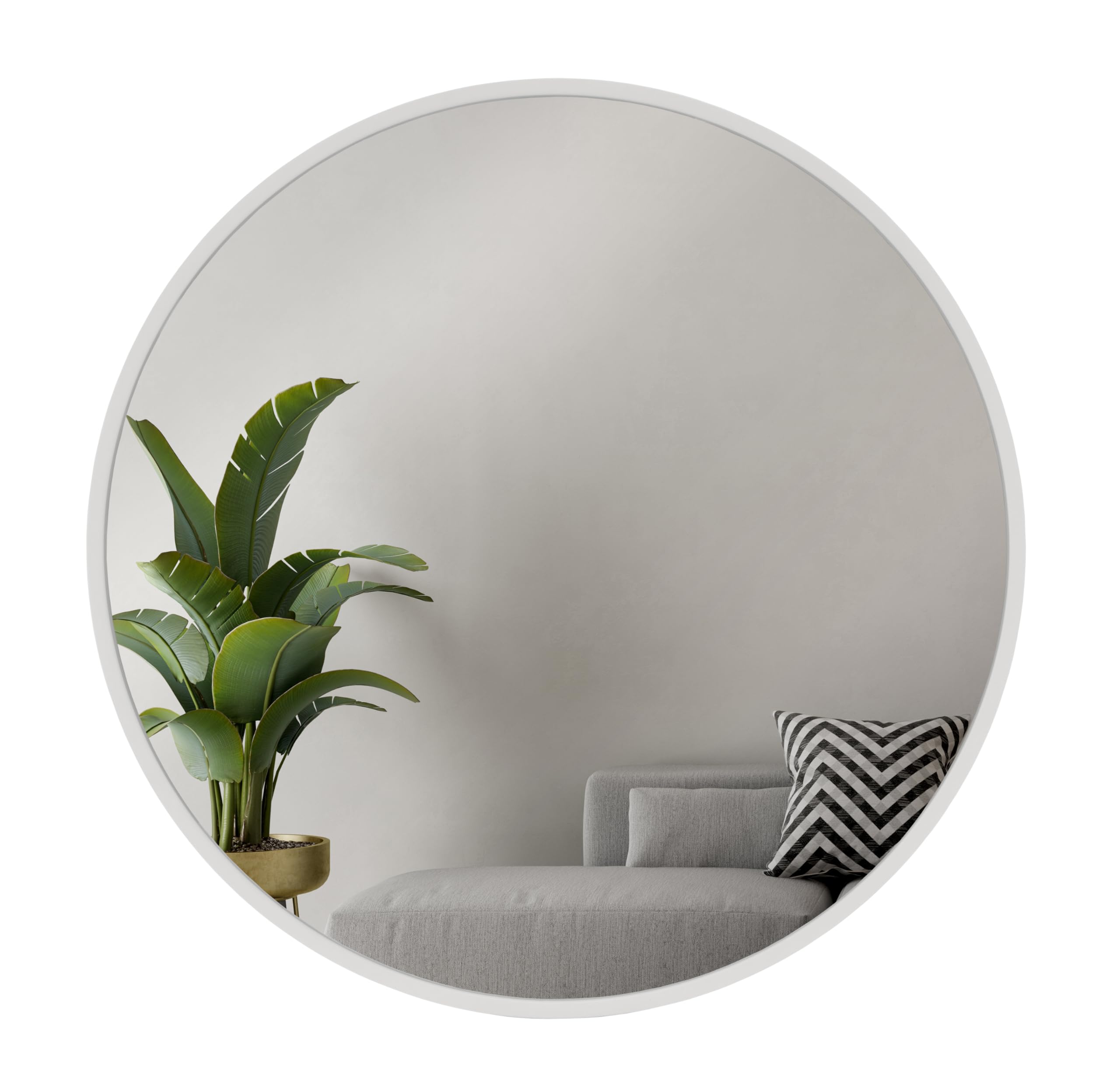 BD ART Espejo de pared redondo de 70 cm con marco de madera elegante color blanco