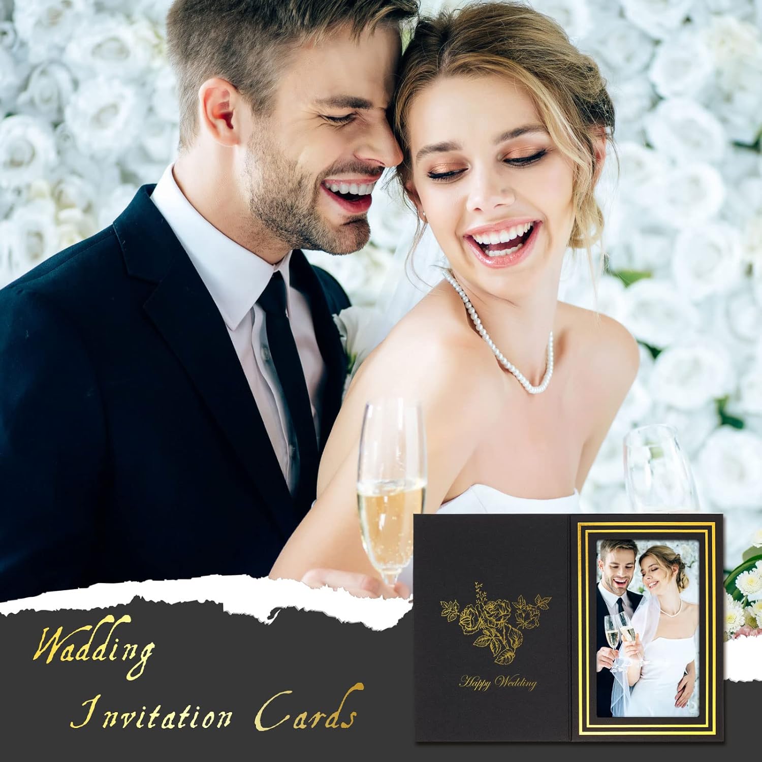 Fainne 150 Pack Photo Folders 4x6Inch Cardboard Picture Frame Photo Frame Thank You Cards Cardboard Folders Paper Greeting Cards Inserts for Portraits Christmas Wedding (4 x 6 Inch,Black and Gold)