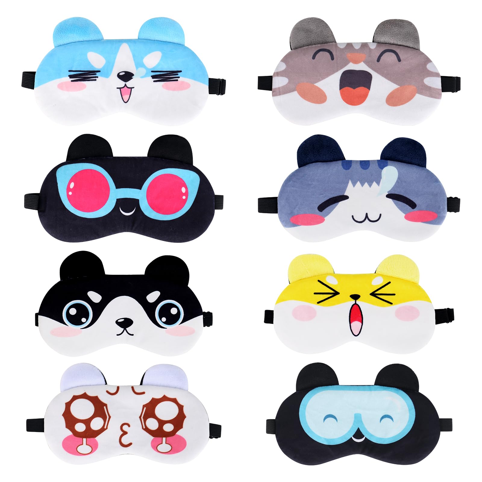 XCRPRT 8 Piezas Antifaz para Dormir Animales, Máscara de Ojos de Felpa Esponjoso en 3D, Antifaz Dormir Niño con Banda Elástica, antifaz para Dormir Transpirable Divertidos para Hombres Mujeres