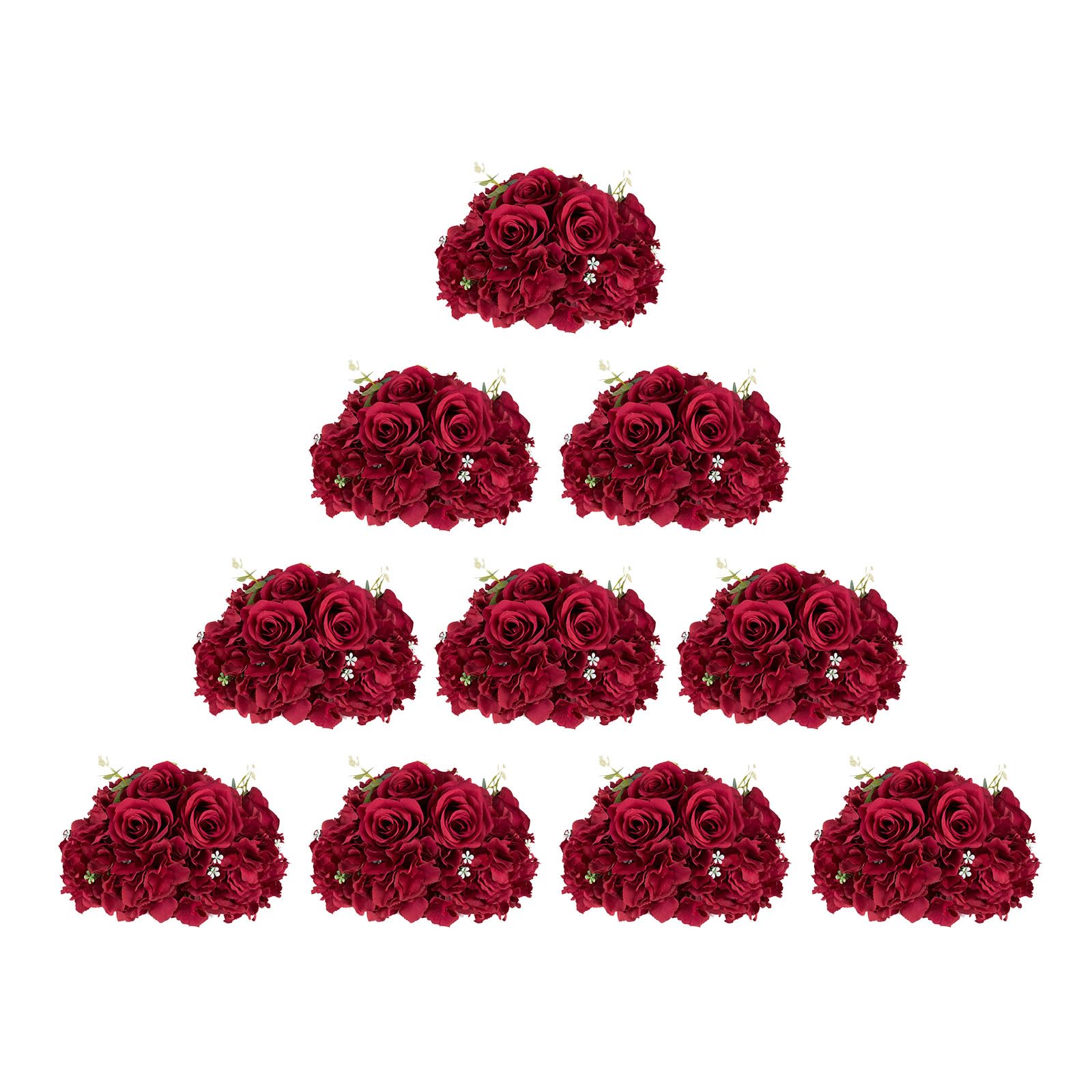 BLOSMON Artificial Flower Balls Wedding Centerpieces 10 Pcs 11.8" Burgundy Fake Flowers Rose Hydrangea Ball Arrangement Center Pieces for Table Silk Floral Bouquet for Wedding Party Home Decor