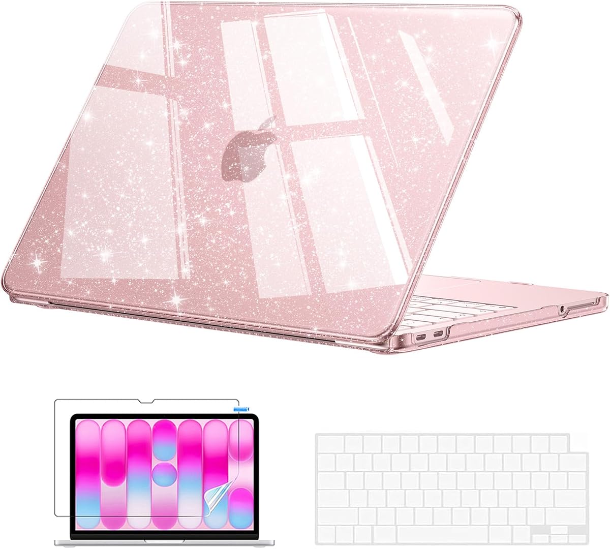 EooCoo for MacBook Neo Case 13 inch 2026, 100% Match Color, Sparkly Blush | Lightweight, Protective Hard Shell Case & Keyboard Cover & Screen Film, Cute Glitter Pink Case for Girl, Model A3404
