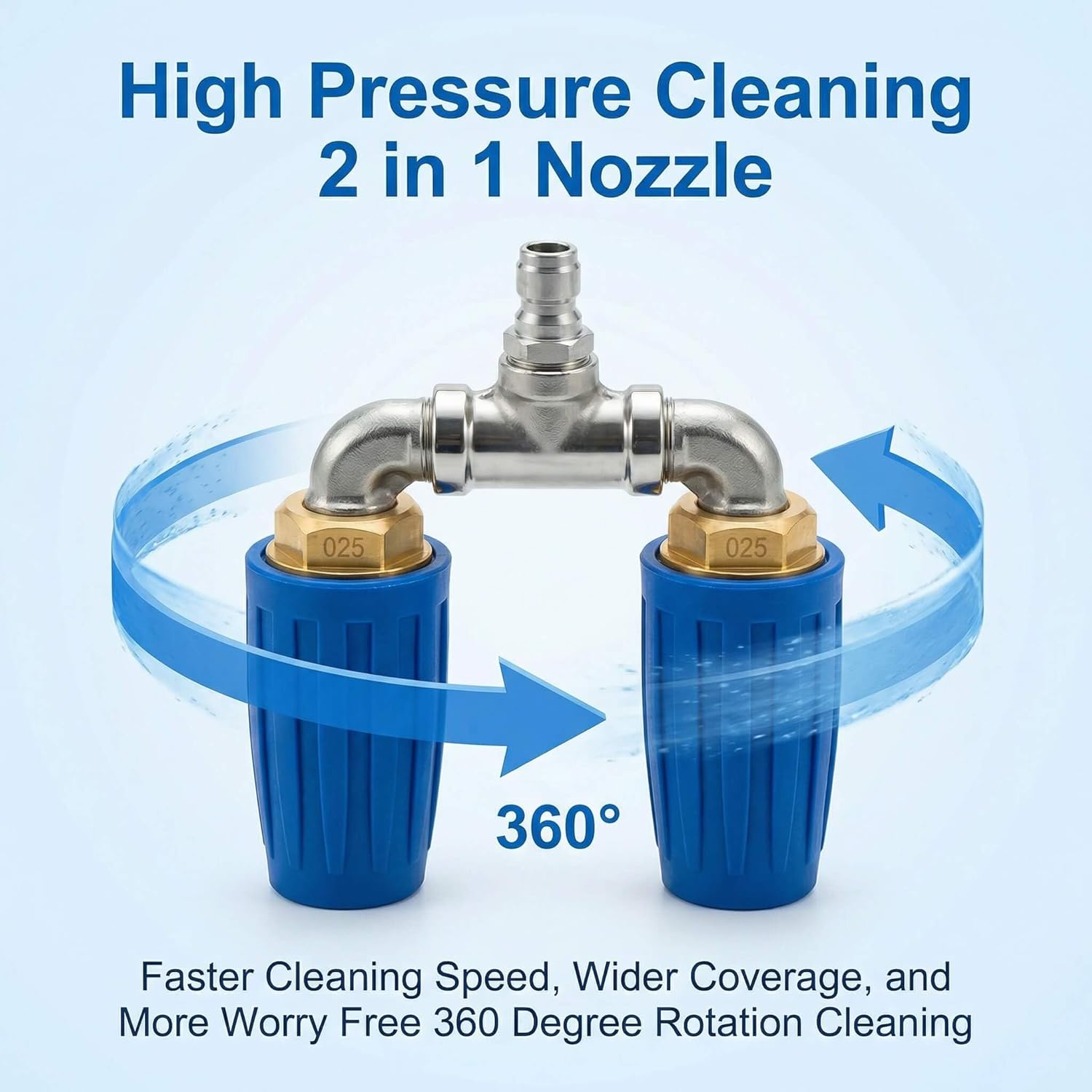 Dual Turbo Nozzle Pressure Washer, Dual Pressure Washer Nozzle, 360° Rotating 4000 PSI Turbo Nozzle with 1/4" Quick Connector 2.0 Orifice, 304 Stainless Steel for Driveway/Deck Clean(Blue)