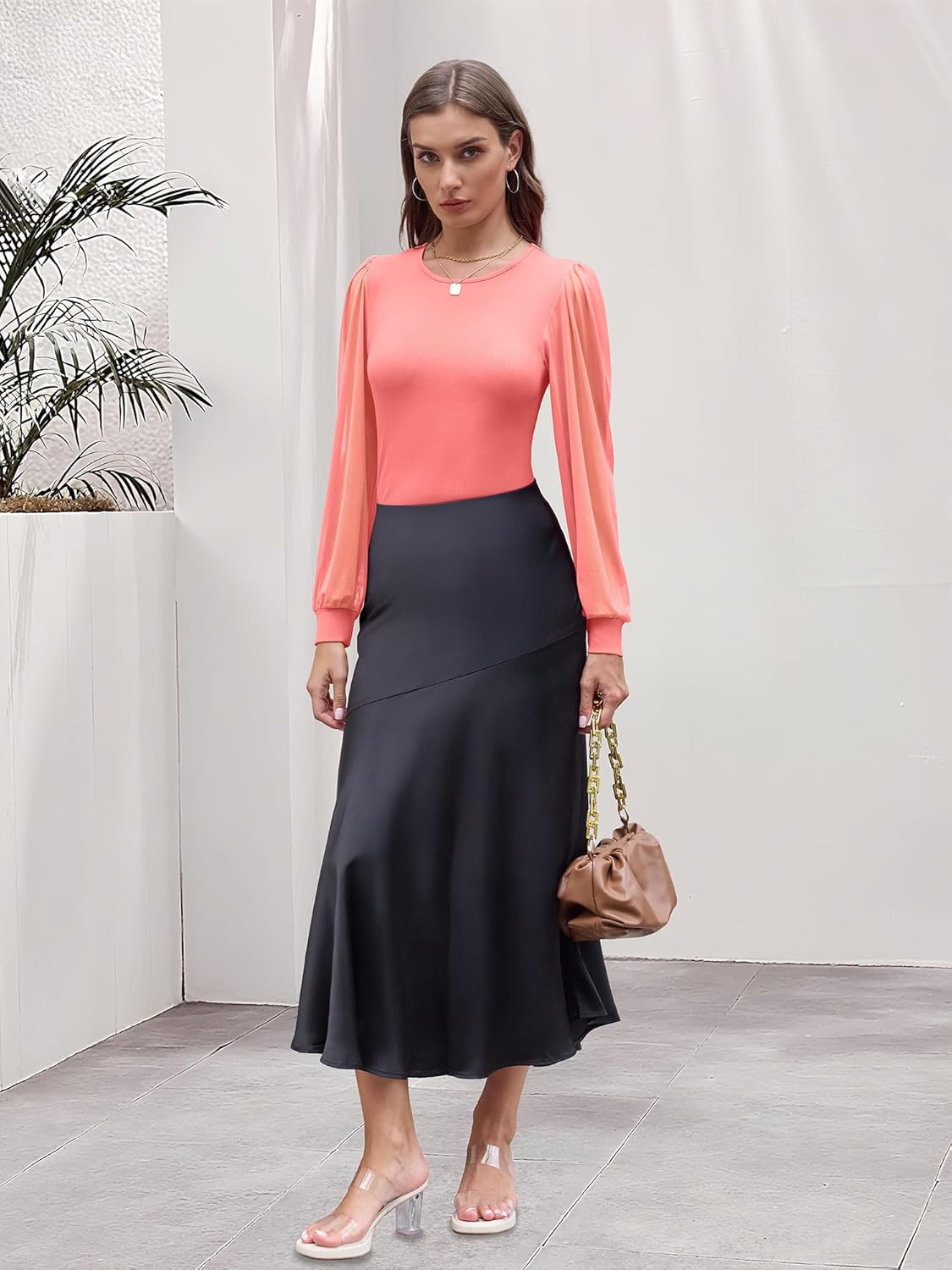 Women's Mesh Long Sleeve Shirts 2025 Fall Ribbed Knit Fitted Tops Business Dressy Casual Work Blouses - Image 7