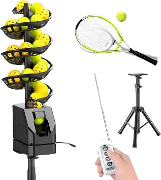 Tennis Machine with Triangular Base and Remote Control, Automatic Tennis Ball Server Machine, 60-105cm/23.6-41in Adjustable Height, Holds 33 Balls
