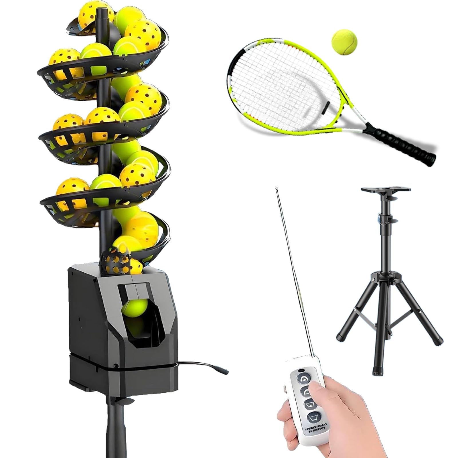 Macchina per Palline da Tennis Macchina per Palle da Tennis Leggero Macchina da Lancio da Tennis Collegare/Batterie 33 Palle, Allenamento Tennis in Campo o Garage
