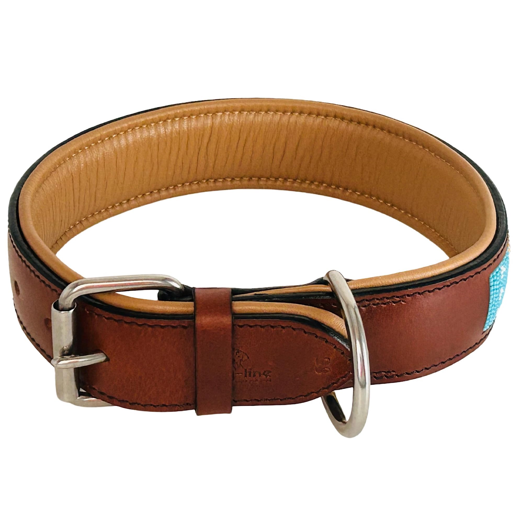 Hundehalsband African Sky, M - 55cm handgefertigt, Naturleder gepolstert, innen Nappaleder beige, L/B/H: 55 x 3,8 x 0,8cm - Kay-line Collection
