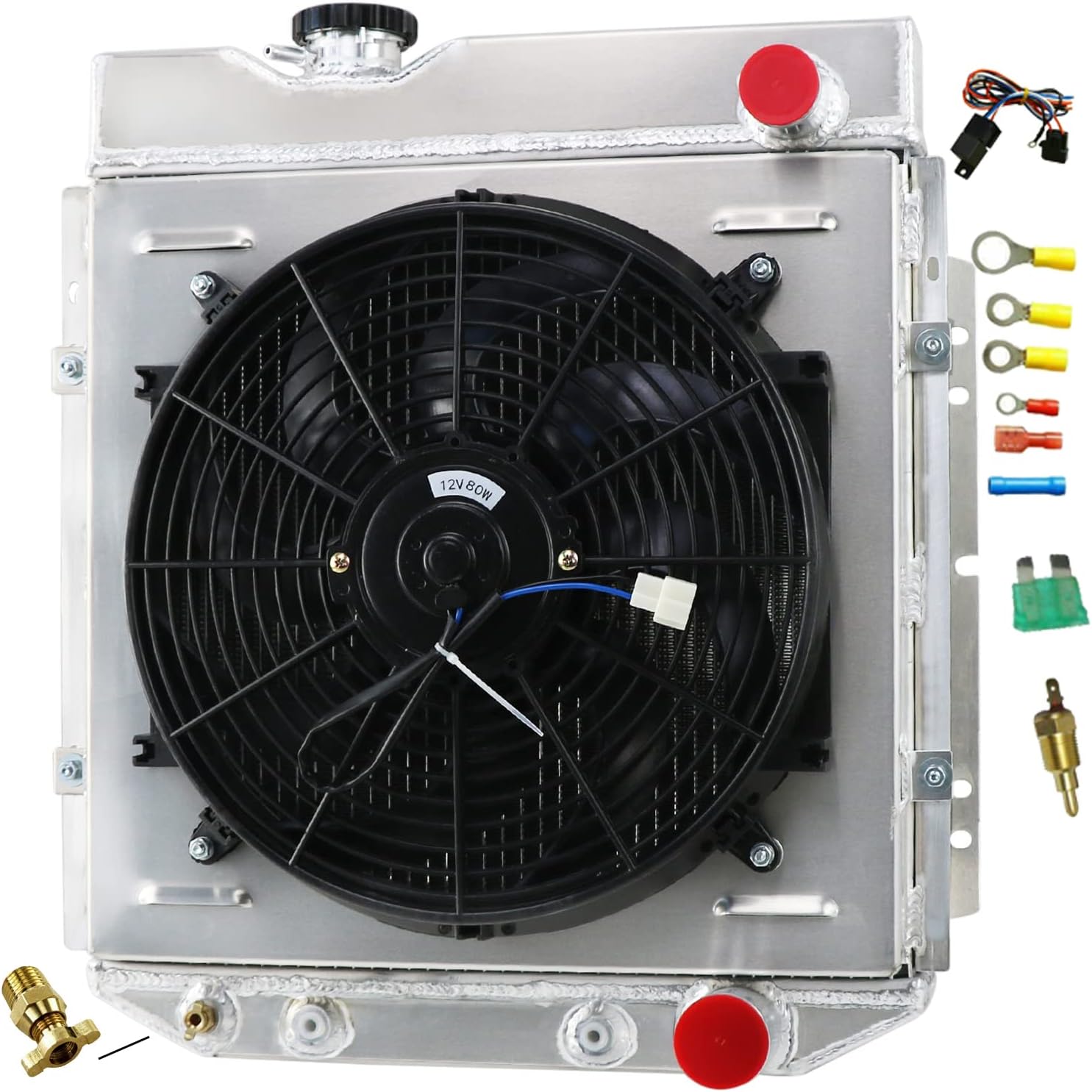 Aluminum Radiator For 1964 1965 1966 64 65 66 Ford Mustang Falcon Ranchero Shelby GT-350H 4 Row Radiator shroud fan Relay Kit