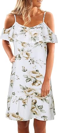 Topways Womens Summer Floral Print Off The Shoulder Strap Sexy Bohemian Dresses