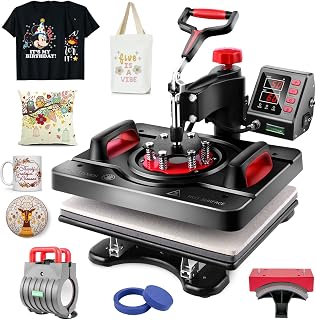 Pro Heat Press, 5 in 1 Heat Press Machine for T Shirts, 15 x 12 Inch Shirt Press Machine, 360-Degree Swing Away Heat Transfer Sublimation Shirt Printing Machine for Tshirts Mugs Plates Caps (R-5 IN 1)