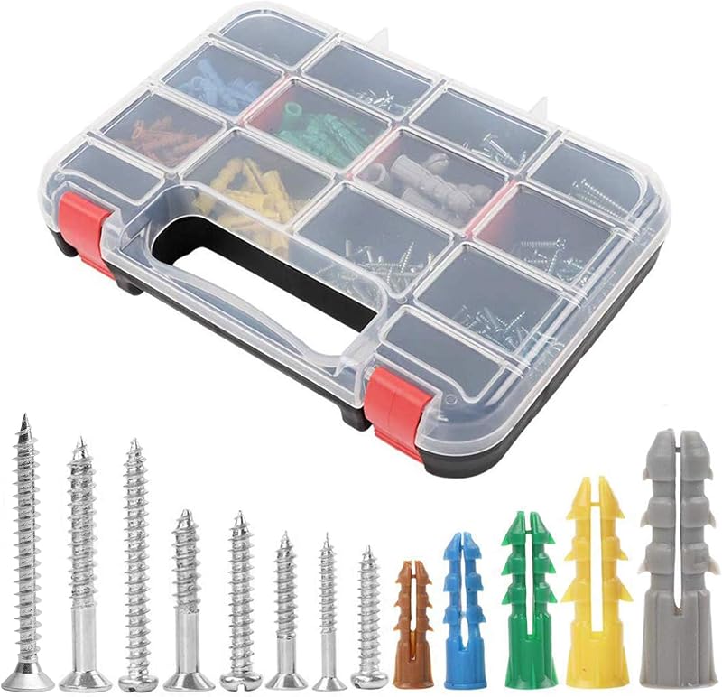 370pcs Drywall Anchors and Screws Assortment Kit | 5 sizes wall anchors with flat head screws, picture hanging set for wall art and new home decor