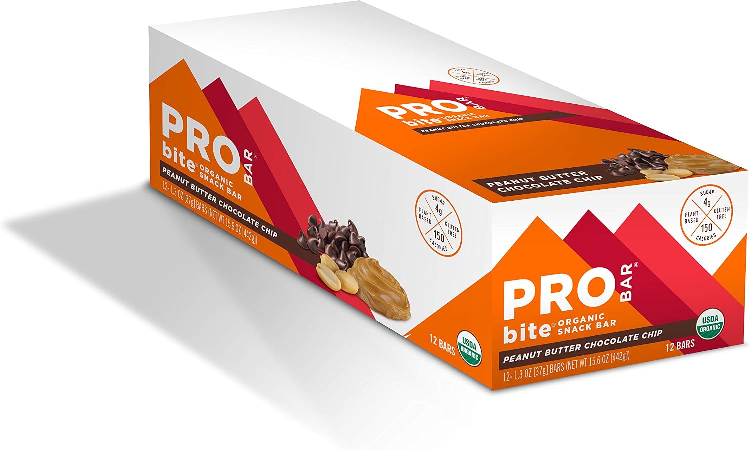 PROBAR - Bite Organic Energy Bar, Peanut Butter Chocolate Chip, Non-GMO, Gluten-Free, USDA Certified Organic, Healthy, Plant-Based Whole Food Ingredients, Natural Energy (12 Count)