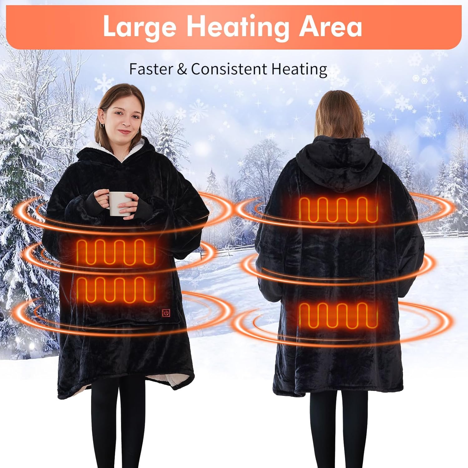 Askyli Wearable Heated Blanket Hoodie, USB Heated Oversized Hooded Blanket Adult 3 Heat Settings, Overheat Protection Cozy Warm Heated Hoodie Blanket Sweatshirt for Women with Sleeves & Giant Pocket - Image 2