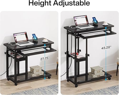 Miniatura 5 de Tribesigns Pequeño escritorio portátil con toma de corriente, sofá de altura ajustable, mesita de noche para laptop con ruedas, escritorio móvil de